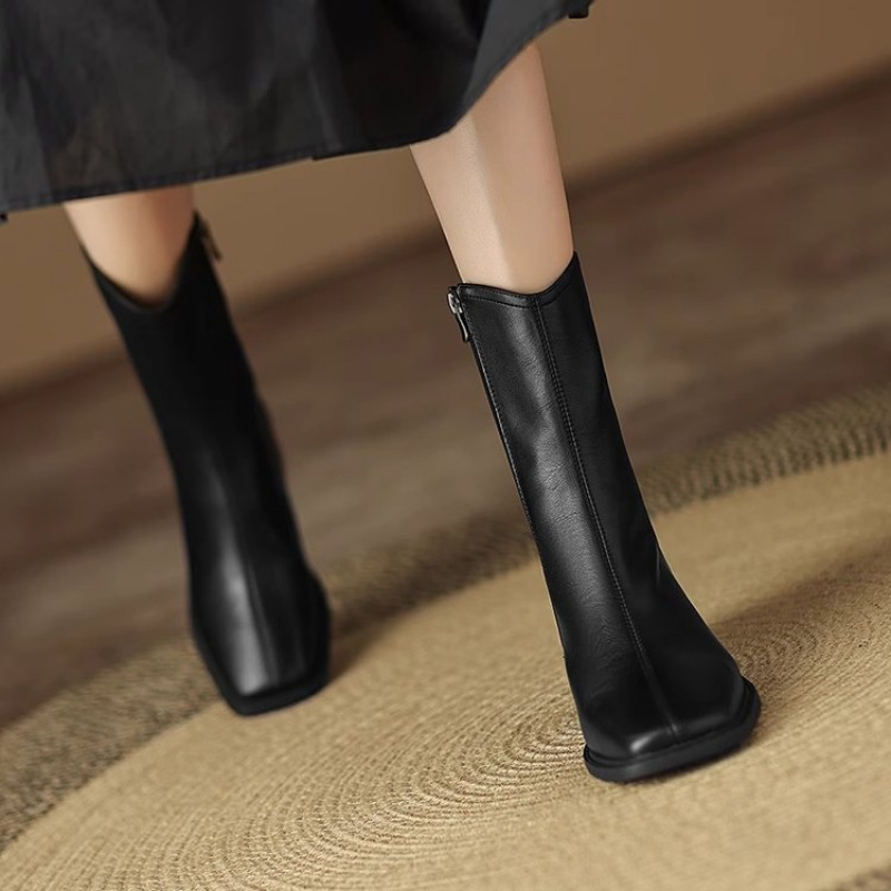 Women Square Toe Leather Ankle - Vintage Fashion Dresses ulasan dan harga